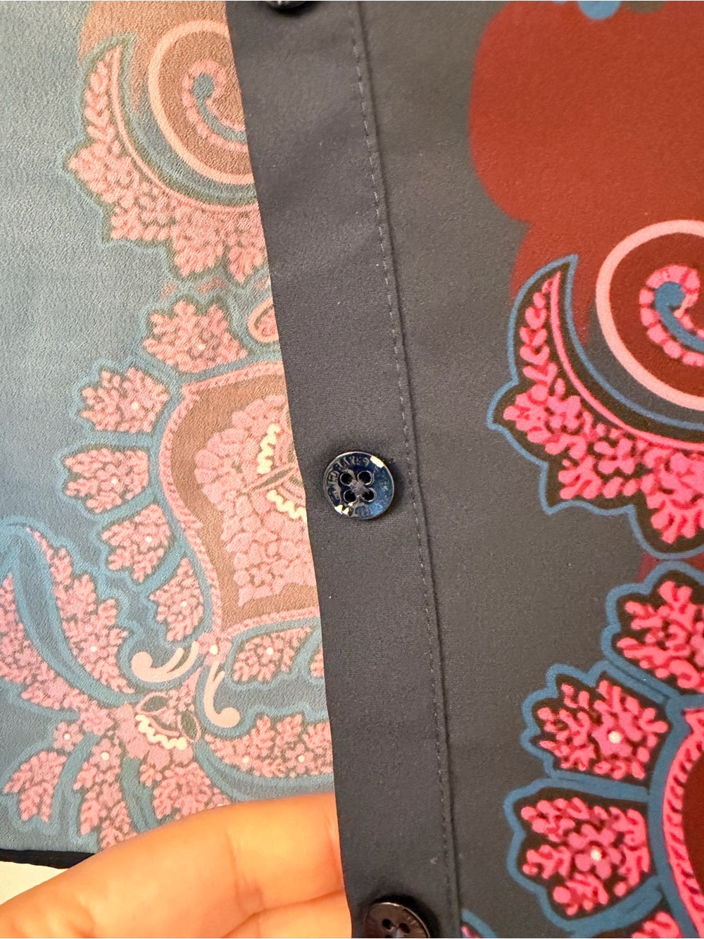 Ted Baker Navy and Pink Paisley Button-Down Shirt - Picture 6 of 6